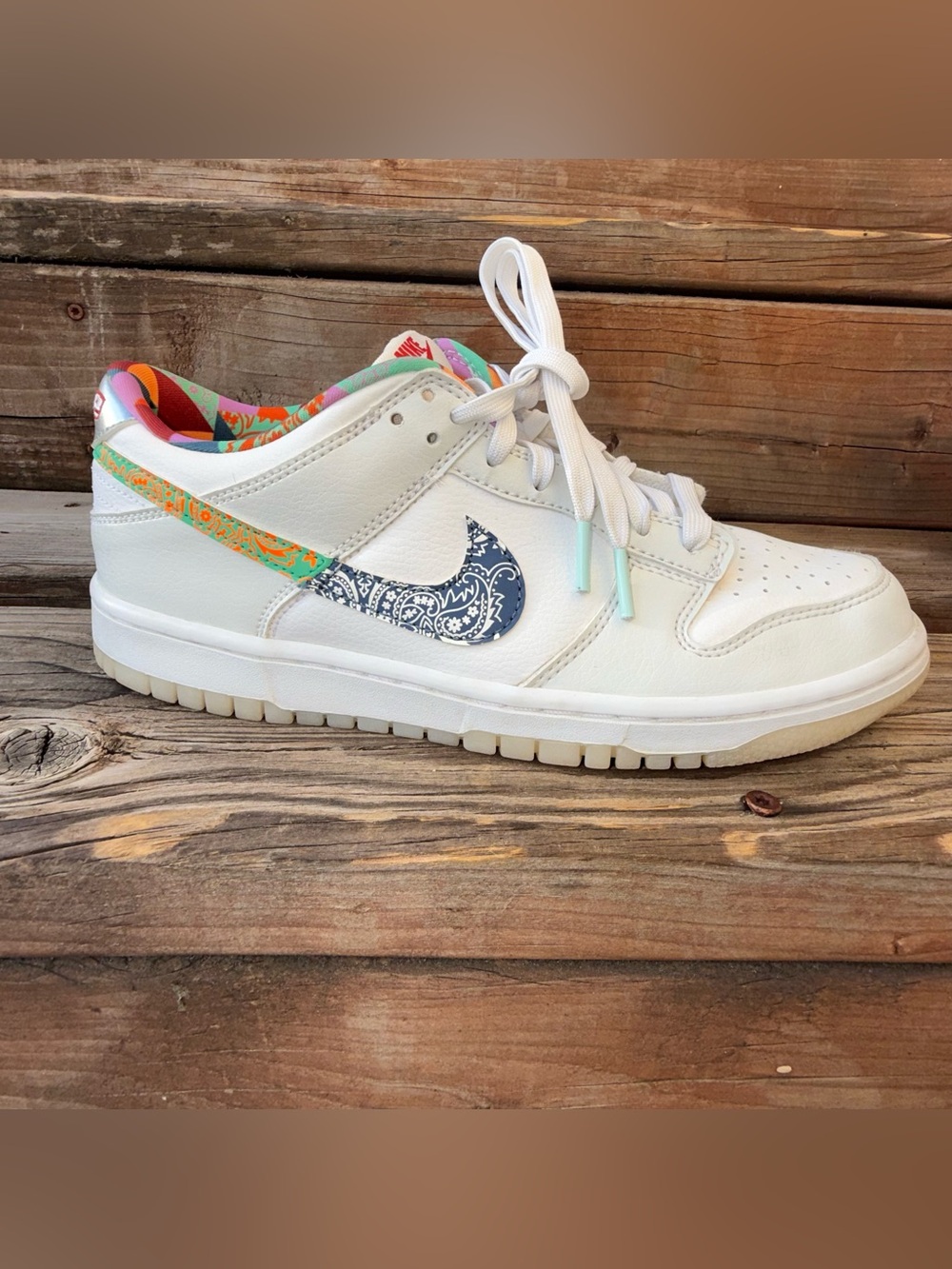 Nike Dunk Low GS 7Y Women’s 8.5 Multi-Color Paisley FN8913-141 White - Picture 3 of 10
